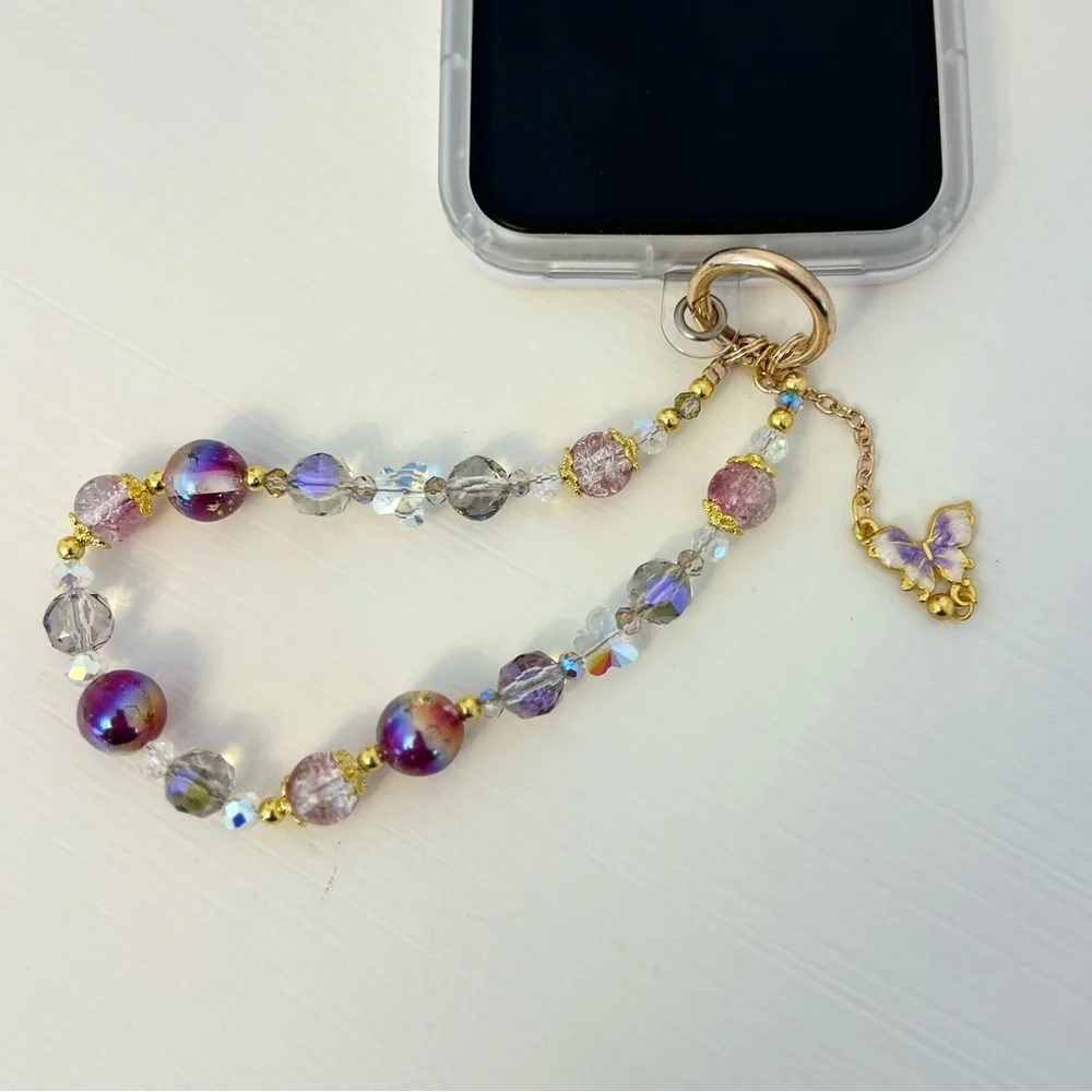 Luxury high-end crystal bead hand-held lanyard chain, phone wristlet strap